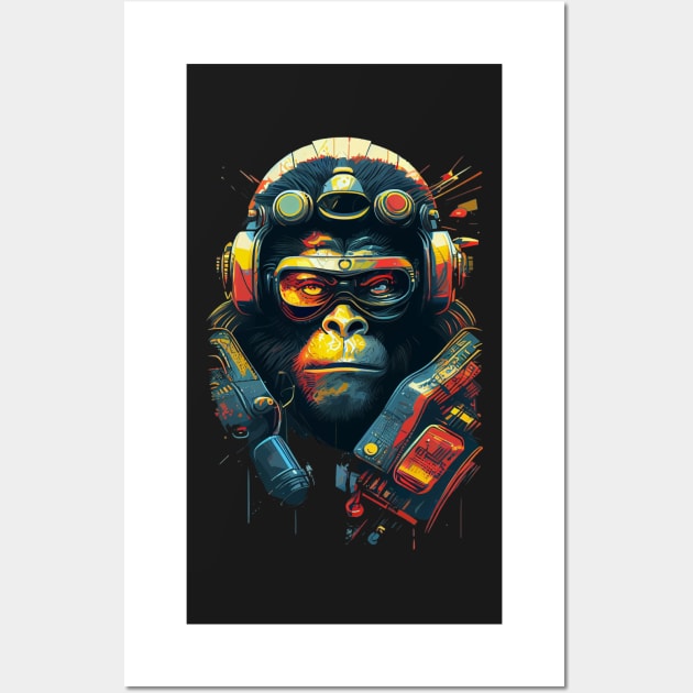 Anime Cyber Ape (Sci-Fi Ape Vintage Retro Future Design Cyberpunk Space Ape) Wall Art by AlNoah